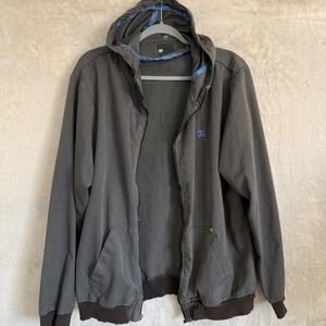 DC Shoes Mens XL Hooded Jacket Black Gray Y2K Skate Streetwear Full Zip Grunge